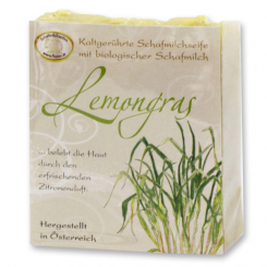 Cold-stirred sheepmilk soap 150g with classic labelling, lemongrass 