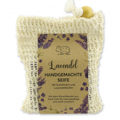 Kaltgerührte Schafmilchseife 150g im Waschbeutel "Wohlfühlzeit", Lavendel 