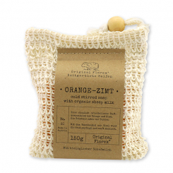 Cold-stirred sheep milk soap 150g "pure soaps" packed in a soap holder, Orange 
