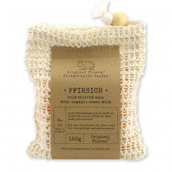 Cold-stirred sheep milk soap 150g "pure soaps" packed in a soap holder, Peach 