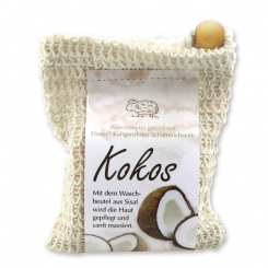 Cold-stirred sheep milk soap 150g modern packed in a soap holder, Coconut 