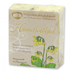 Cold-stirred sheepmilk soap 150g with classic labelling, cowslip 