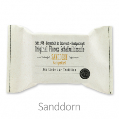 Kaltgerührte Seife 150g im genähten Papierbeutel, Sanddorn 