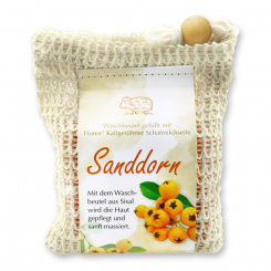 Cold-stirred sheep milk soap 150g modern packed in a soap holder, seabuckthorn 