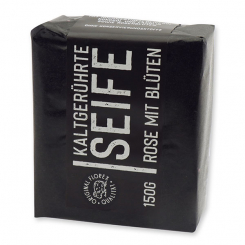 Cold-stirred soap 100g "Black Edition" black, Rose with petals 