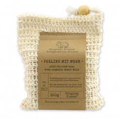 Cold-stirred sheep milk soap 150g "pure soaps" packed in a soap holder, Peeling with poppy seeds 