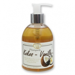 Flüssigseife mit biologischer Schafmilch 250ml im Spender modern, Kokos-Vanille 