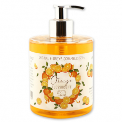 Liquid sheep milk soap 500ml in a dispenser 'Einzigartige Augenblicke', Orange 