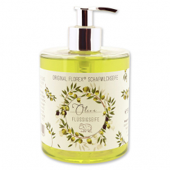 Liquid sheep milk soap 500ml in a dispenser 'Einzigartige Augenblicke', Olive 