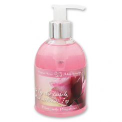 Liquid sheep milk soap 250ml in a dispenser "Ein Tag ohne Lächeln...", Peony 