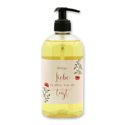 Liquid plant oil soap with sheep milk 500ml in a dispenser "Bringe Liebe in alles...", Rose 