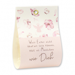 Bath butter ball with sheep milk 50g in a bag "Weil Engel nicht überall sein können...", Cornflower Pink/Strawberry 