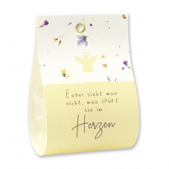 Bath butter ball with sheep milk 50g in a bag "Engel sieht man nicht,...", Spruce needles/Swiss pine 