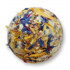 Badebutter-Kugel mit Schafmilch 50g, Kornblume, Ringelblume/Gummibärli 