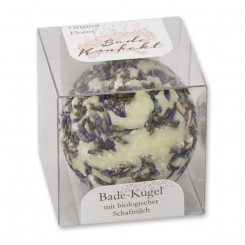 Badebutter-Kugel mit Schafmilch 50g in Cellobox, Lavendel 