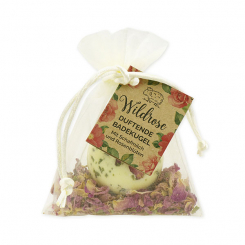Bath butter ball with sheep milk 50g in organza bag "feel-good time", Wild rose 