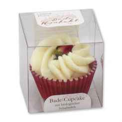 Badebutter-Cupcake mit Schafmilch 45g in Cellobox, Rosenkospe/Rose 