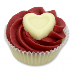 XL Bath butter cupcake with sheep milk 90g, White Heart/Cranberry 