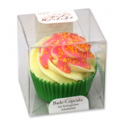 XL Bath butter cupcake with sheep milk 90g in box, Yellow Sugar Balls/Rose-Lavender 