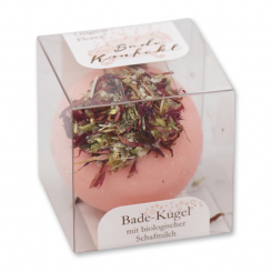 Badebutter-Kugel mit Schafmilch 50g in Cellobox, Kornblume Pink/Erdbeere 