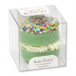 Bath butter donut with sheep milk 60g in box, Colored Sugar Balls/Lemongrass 