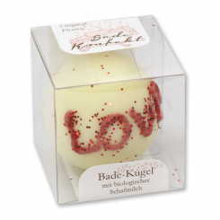 Badebutter-Kugel mit Schafmilch 50g in Cellobox, Love/Limette-Grüner Tee 