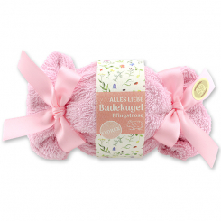 Bath ball with sheep milk 125g in a washcloth "Alles Liebe", Peony 