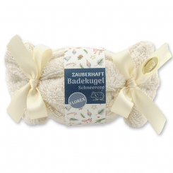 Bath ball with sheep milk 130g in a washcloth "Zauberhaft", Christmas Rose White 
