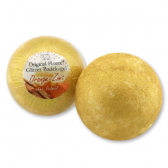 Glitzer Badekugel mit Schafmilch 130g, Orange-Zimt 
