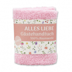 Hand towel 30x30cm "Alles Liebe", pink 
