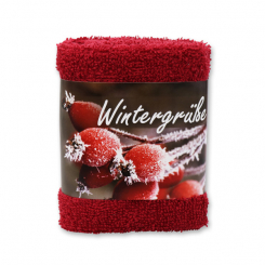 Waschtuch 30x30cm "Wintergrüße", bordeaux 