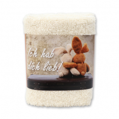 Hand towel 30x30cm "Ich hab dich lieb", creme 