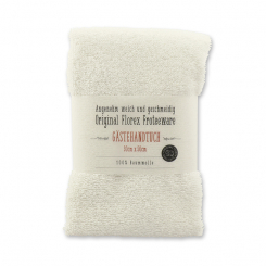 Guest towel 30x50cm white with label, red 