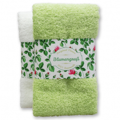 Gästehandtuch 30x50cm "Blumengruß", grün/weiß 