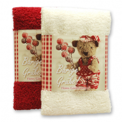 Gästehandtuch 30x50cm "Bärige Grüße", creme/bordeaux 