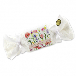 Sheep milk soap 100g in a washcloth 'Blütenzart' with design 12, Classic 