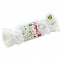 Sheep milk soap 100g in a washcloth 'Blütenzart' with design 7, Classic 