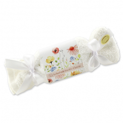 Sheep milk soap 100g in a washcloth 'Blütenzart' with design 8, Classic 