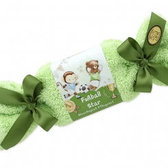 Schafmilchseife eckig 100g im Waschlappen "Fußball Star", Zauberland 