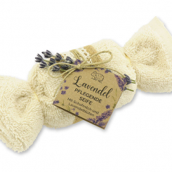Schafmilchseife eckig 100g im Waschlappen "Wohlfühlzeit", Lavendel 