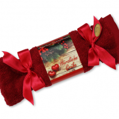 Sheep milk soap 100g in a washcloth "Herzliche Grüße", Cranberry 