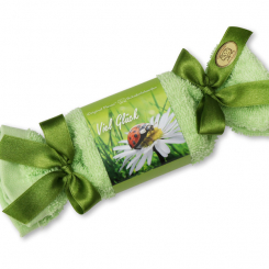 Schafmilchseife eckig 100g im Waschlappenzuckerl "Viel Glück", Apfel 