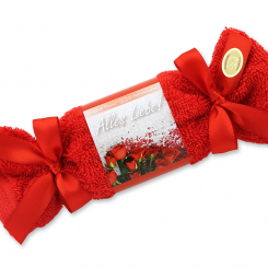 Schafmilchseife eckig 100g im Waschlappenzuckerl "Alles Liebe", Rose 