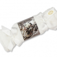 Schafmilchseife eckig 100g im Waschlappenzuckerl "Zeit", Heuseife 