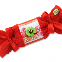 Sheep milk soap 100g in a washcloth "Viel Glück", Cranberry 