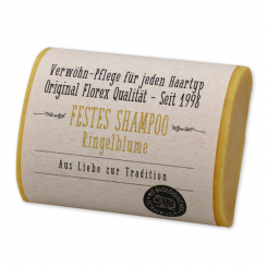 Festes Shampoo 100g halbrund verpackt mit Papier-Banderole, Ringelblume 