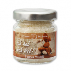 Bath salt 60g in a glass jar "Ich hab dich lieb", Almond Oil 