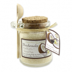 Badesalz 300g im Glas mit Holzlöffel, Kokos-Vanille 