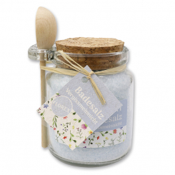Bath salt 300g in a glass jar with wooden spoon "Leichtigkeit", Forget Me Not 