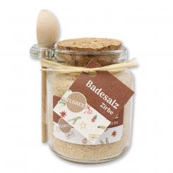 Badesalz 300g im Glas mit Holzlöffel "Gemütlichkeit", Zirbe 